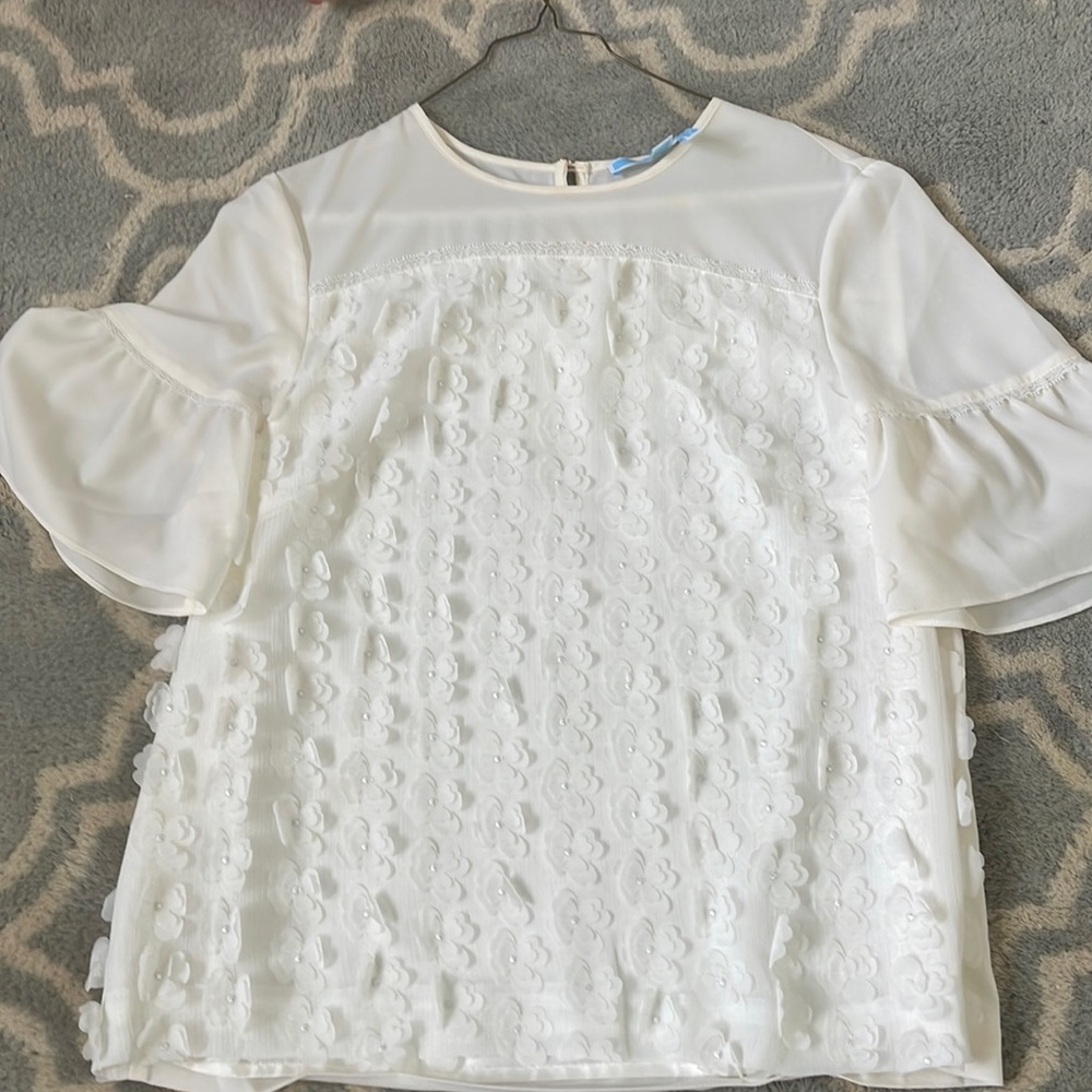 Ivory Draper James slightly sheer blouse with flower detail